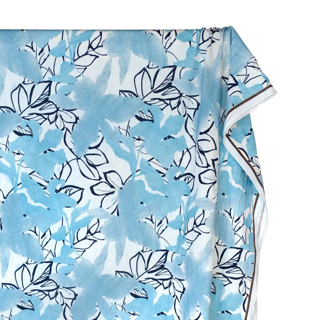 Day Break Printed Linen Cotton - White/Ice Blue | Blackbird Fabrics