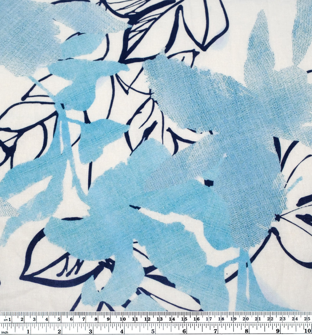 Day Break Printed Linen Cotton - White/Ice Blue | Blackbird Fabrics