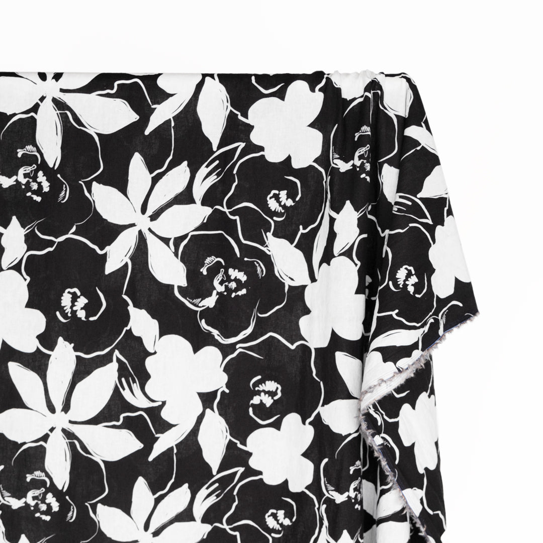 Bold Blooms Linen Cotton Blend- Black/White | Blackbird Fabrics