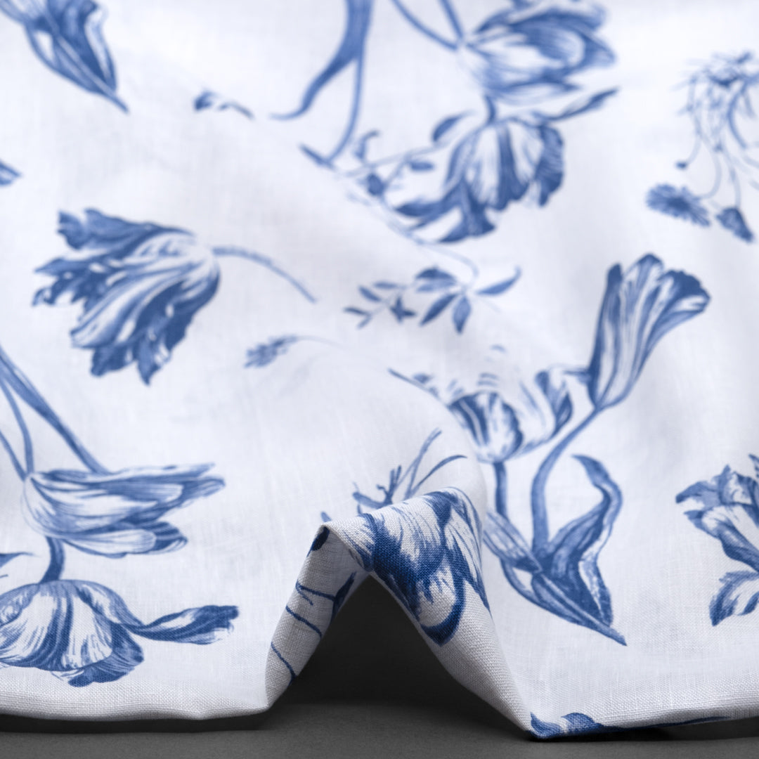 Deadstock Wild Waltz Linen - White/Blue Pool | Blackbird Fabrics