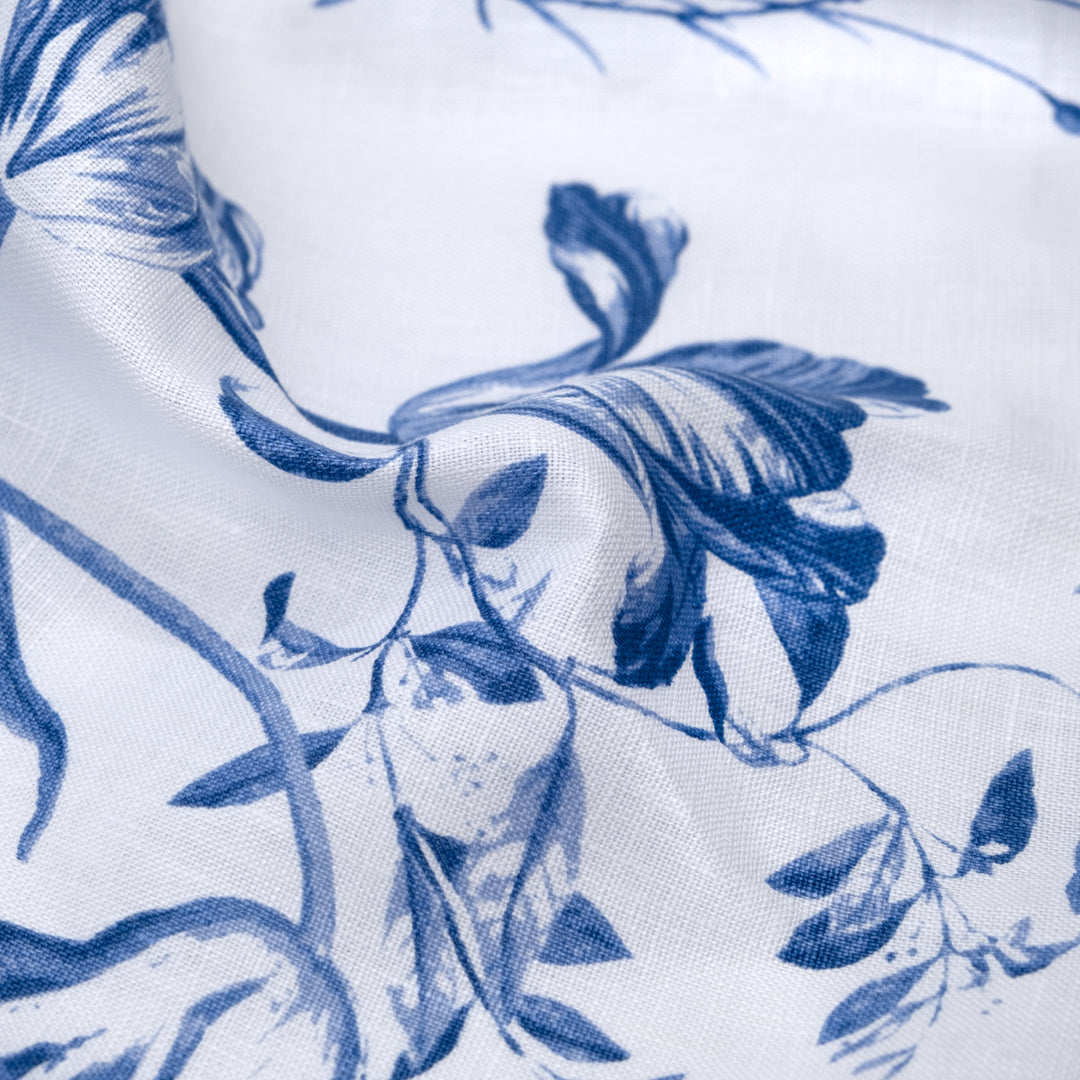 Deadstock Wild Waltz Linen - White/Blue Pool | Blackbird Fabrics
