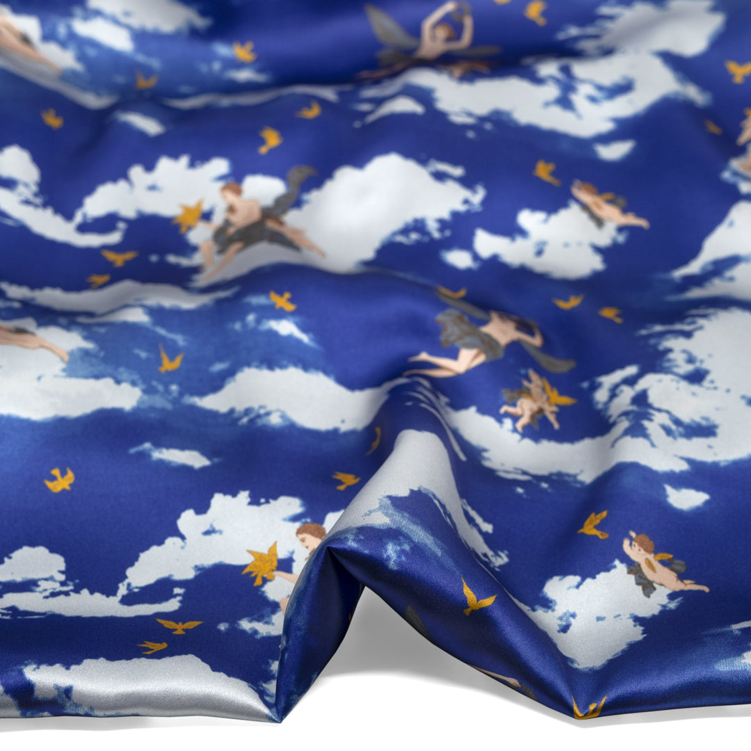 Deadstock Heavenly Skies Silk Charmeuse - Sapphire/Multi | Blackbird Fabrics