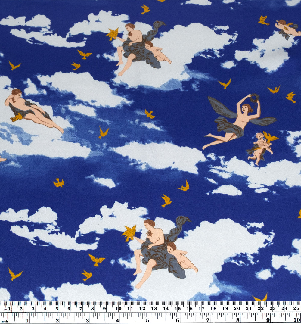 Deadstock Heavenly Skies Silk Charmeuse - Sapphire/Multi | Blackbird Fabrics
