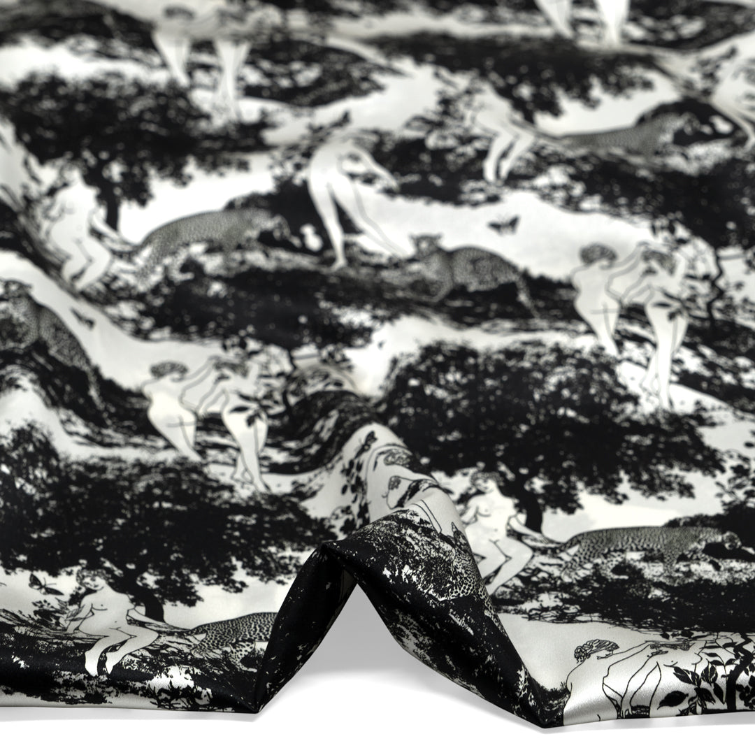 Deadstock Au Naturel Silk Charmeuse - White/Black | Blackbird Fabrics