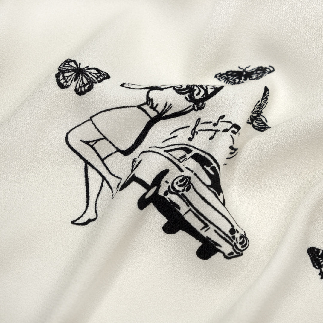 Deadstock Daydreamer Viscose Crepe - Ivory/Black | Blackbird Fabrics