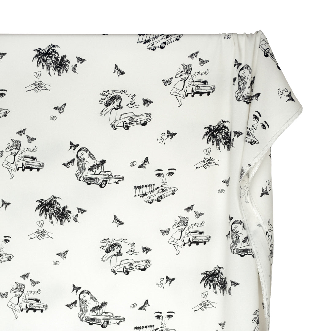Deadstock Daydreamer Viscose Crepe - Ivory/Black | Blackbird Fabrics