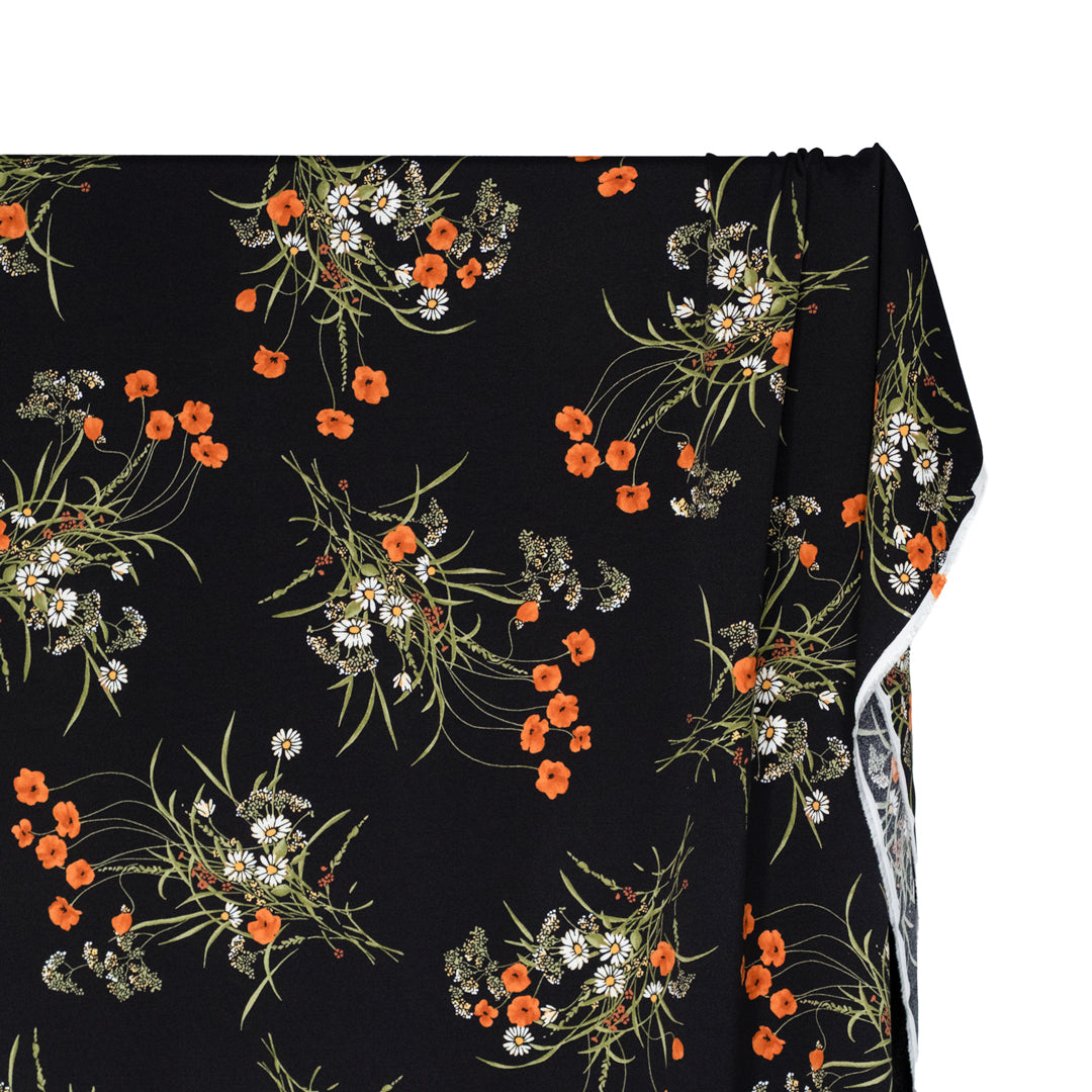 Deadstock Bouquet Ballad Viscose Crepe - Black/Yam | Blackbird Fabrics
