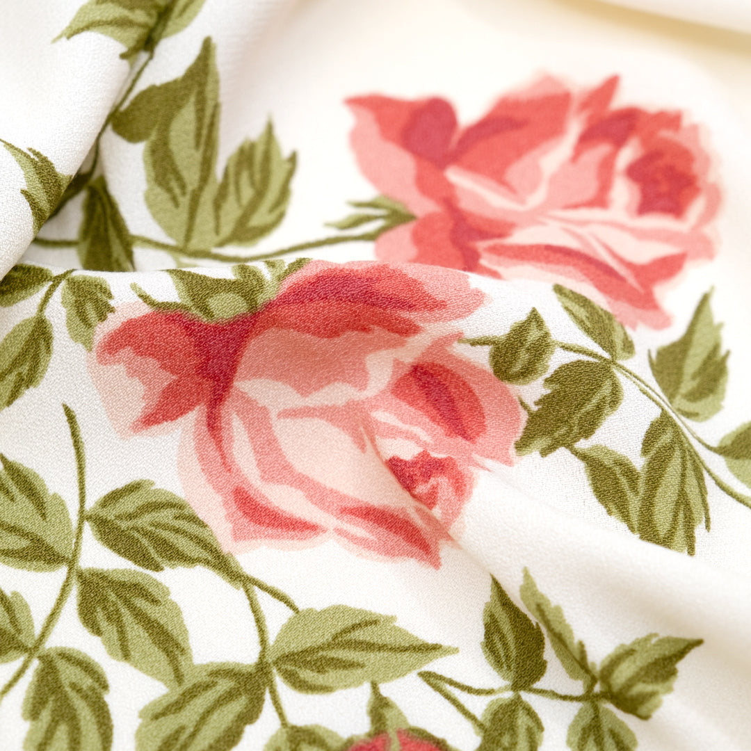 Deadstock Sonata Viscose Crepe - White/Rose | Blackbird Fabrics