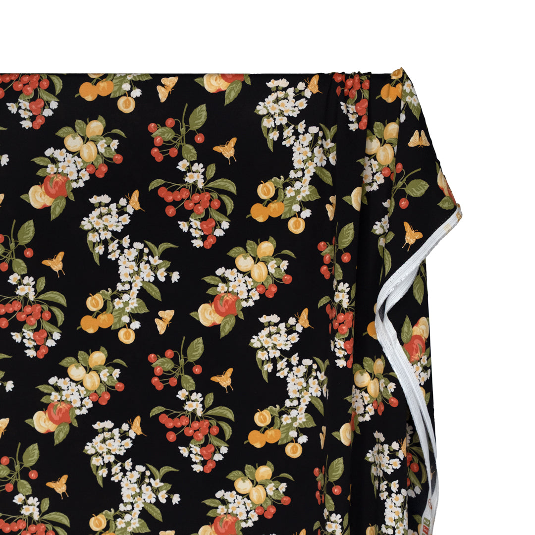 Deadstock Fruit Medley Viscose Crepe - Black/Multi | Blackbird Fabrics