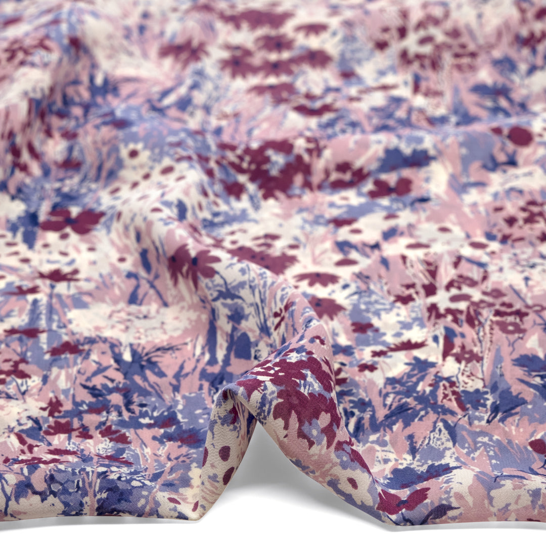 Deadstock Enchanted Meadow Viscose Georgette - Sweet Pea/Periwinkle/White | Blackbird Fabrics