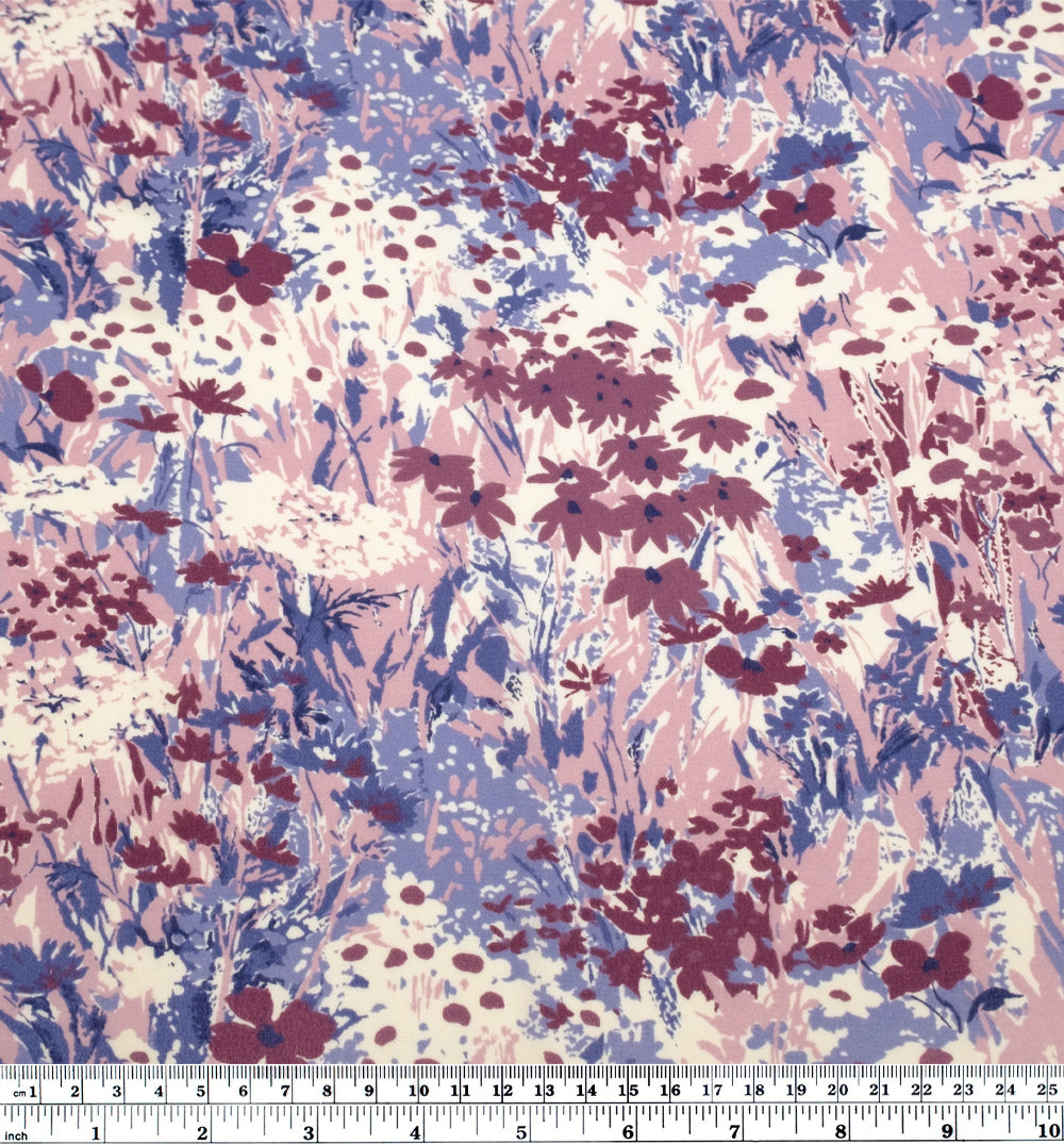 Deadstock Enchanted Meadow Viscose Georgette - Sweet Pea/Periwinkle/White | Blackbird Fabrics