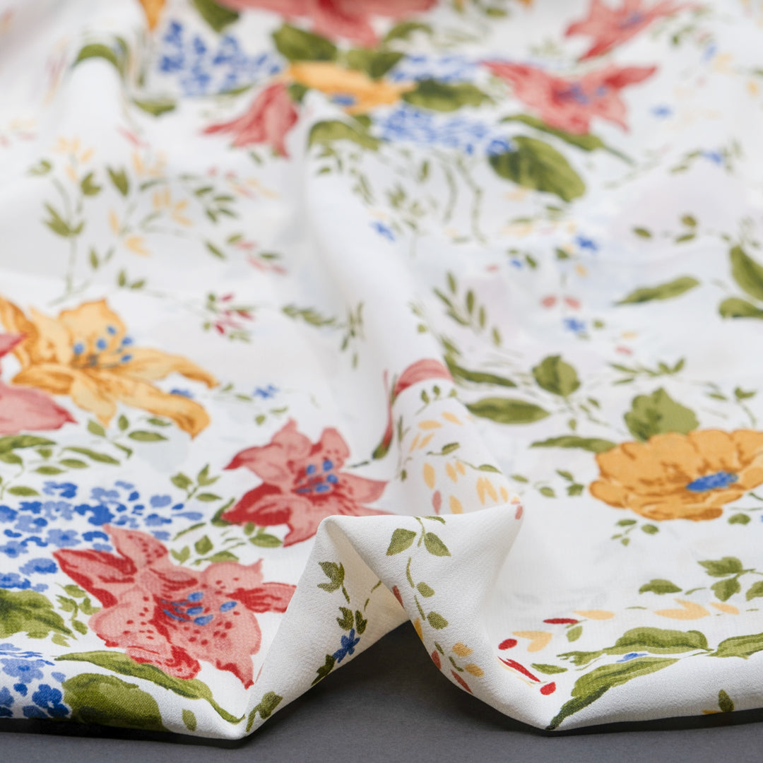 Deadstock Spring Lily Viscose Georgette - White/Multi | Blackbird Fabrics