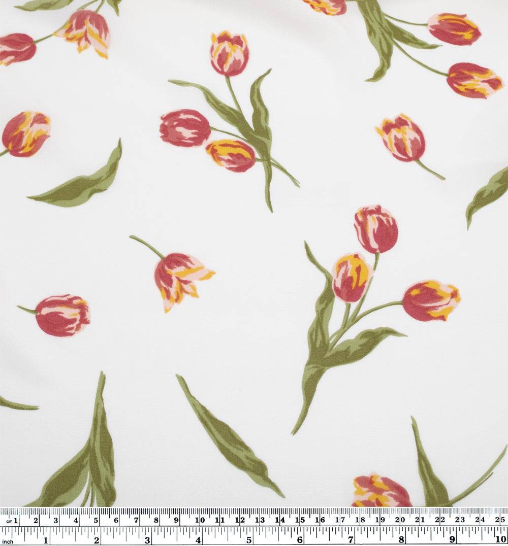 Deadstock Champ De Tulipes Viscose Georgette - Ivory/Cherry Pink | Blackbird Fabrics