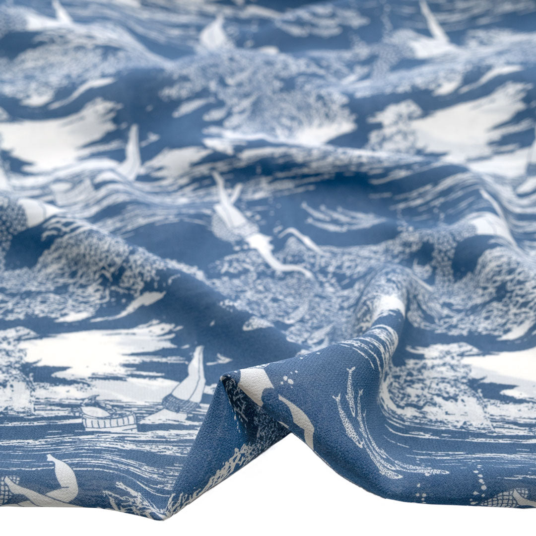 Deadstock Deep Dive Viscose Georgette - Blue Pool/White | Blackbird Fabrics