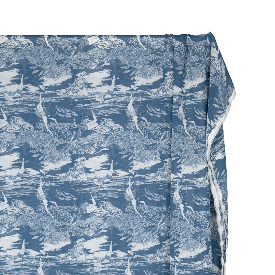 Deadstock Deep Dive Viscose Georgette - Blue Pool/White | Blackbird Fabrics