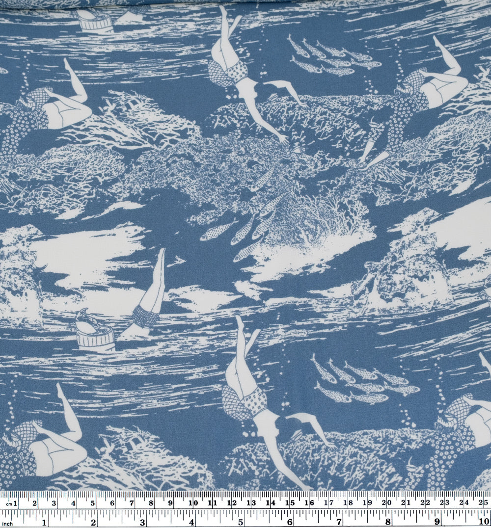Deadstock Deep Dive Viscose Georgette - Blue Pool/White | Blackbird Fabrics