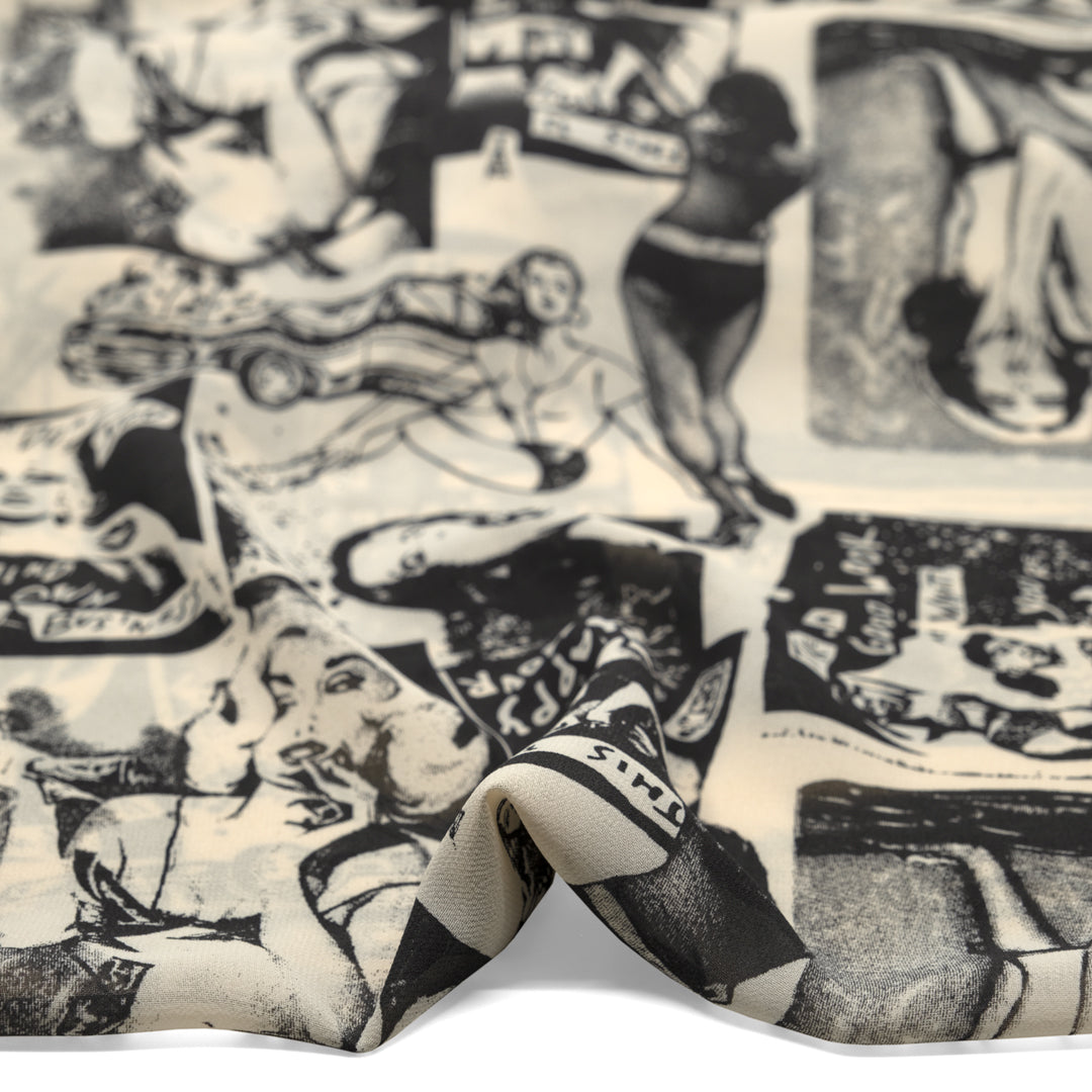 Deadstock Pin-Up Viscose Georgette - Parchment/Charcoal | Blackbird Fabrics