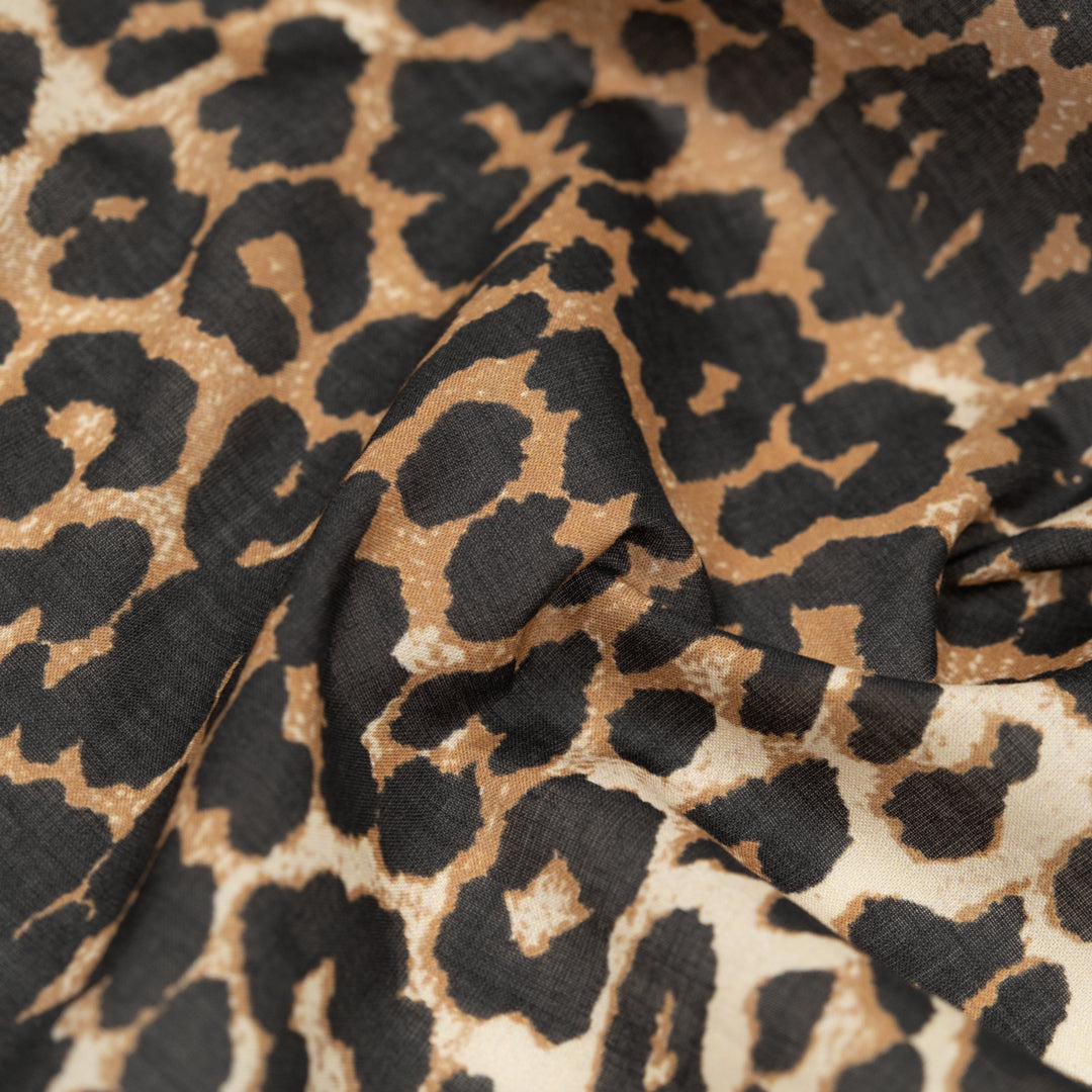 Leopard Printed Cotton Voile - Acorn/Black | Blackbird Fabrics