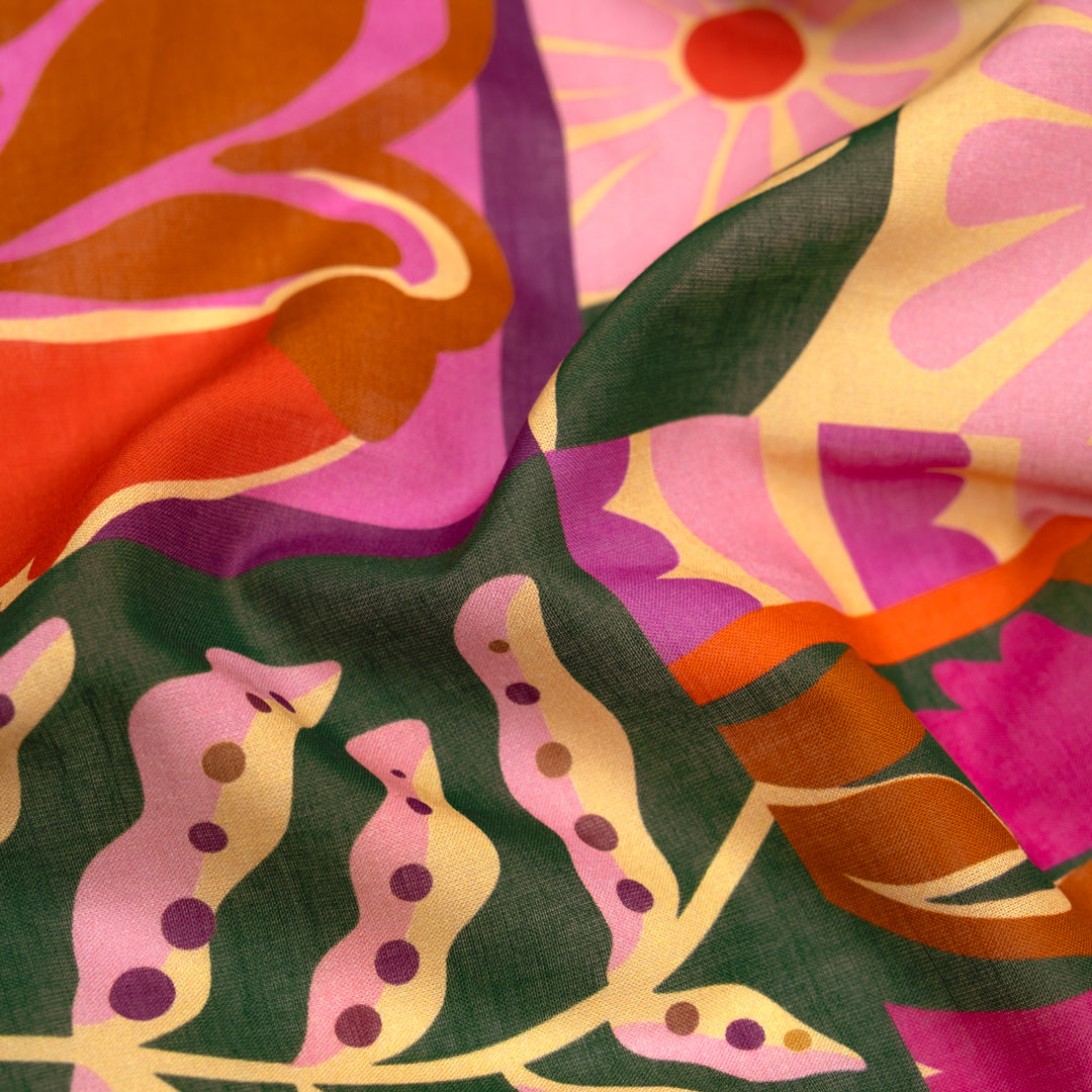 Flower Market Printed Cotton Voile - Bubblegum/Fig/Multi | Blackbird Fabrics