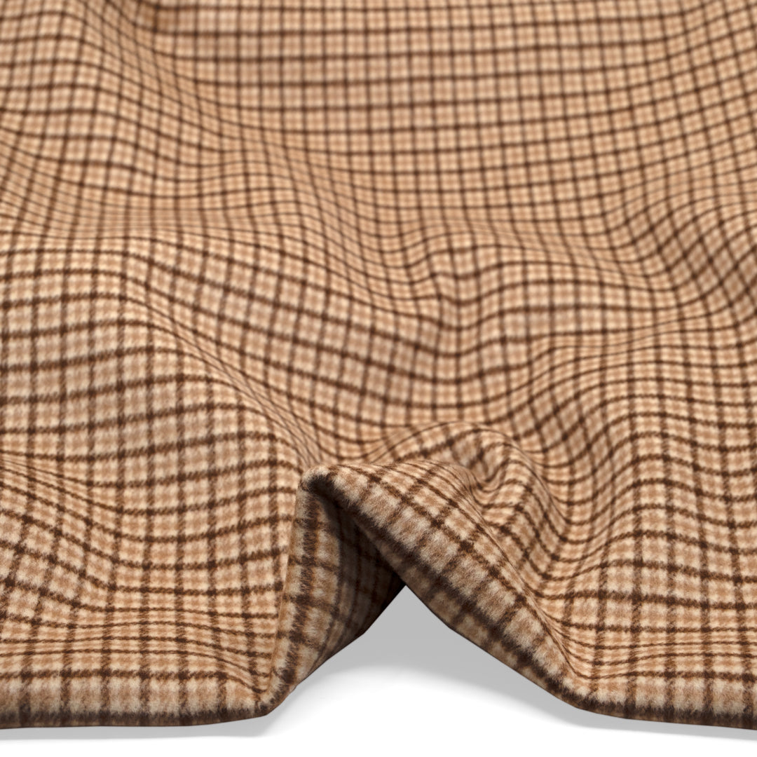 Plaid Double Faced Wool Coating - Toffee/Cream | Blackbird Fabrics