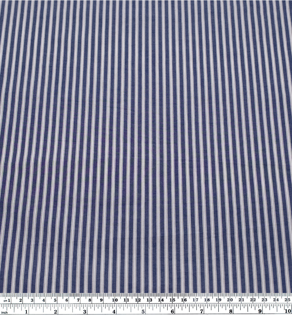 Study Stripe Washed Cotton Shirting - Navy/White | Blackbird Fabrics