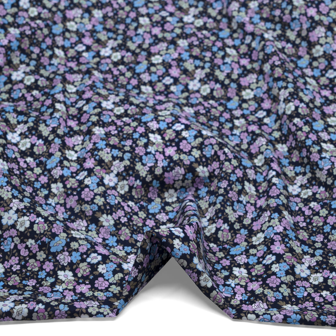 Deadstock Floral Flurry Cotton Lawn - Navy/Candy Floss/Sky | Blackbird Fabrics