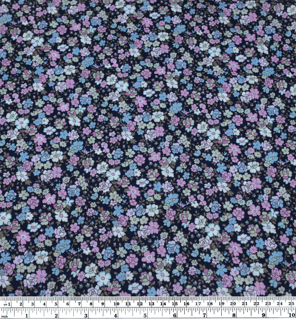 Deadstock Floral Flurry Cotton Lawn - Navy/Candy Floss/Sky | Blackbird Fabrics