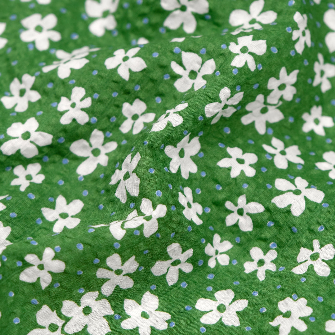 Backyard Bash Crinkle Cotton - Grass/White | Blackbird Fabrics