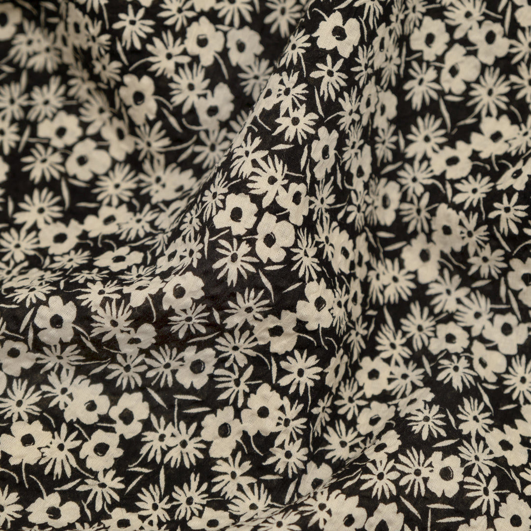 Sweet Bramble Crinkle Cotton - Black/Parchment | Blackbird Fabrics