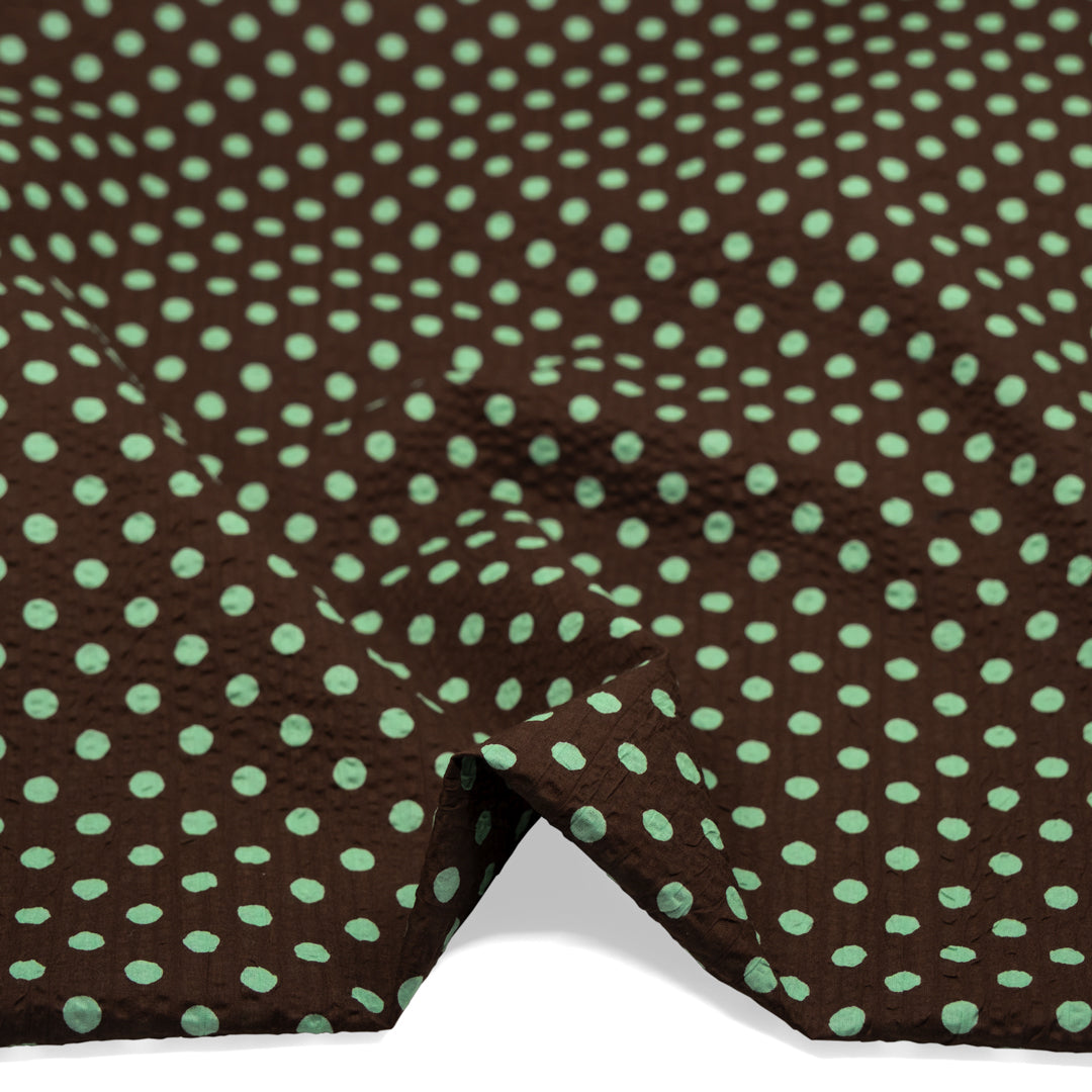 Mini Polka Dot Crinkle Cotton - Chocolate/Mint | Blackbird Fabrics