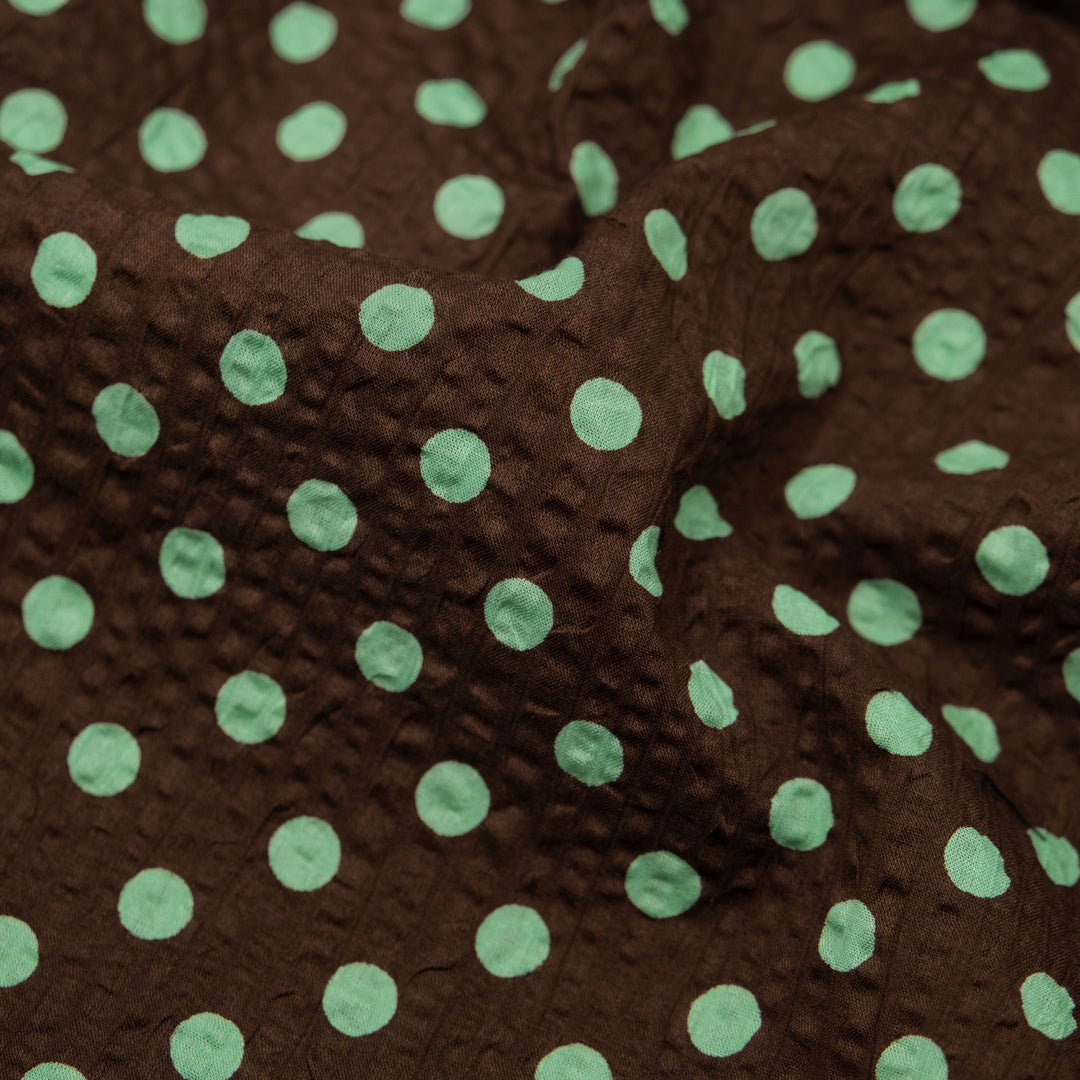 Mini Polka Dot Crinkle Cotton - Chocolate/Mint | Blackbird Fabrics