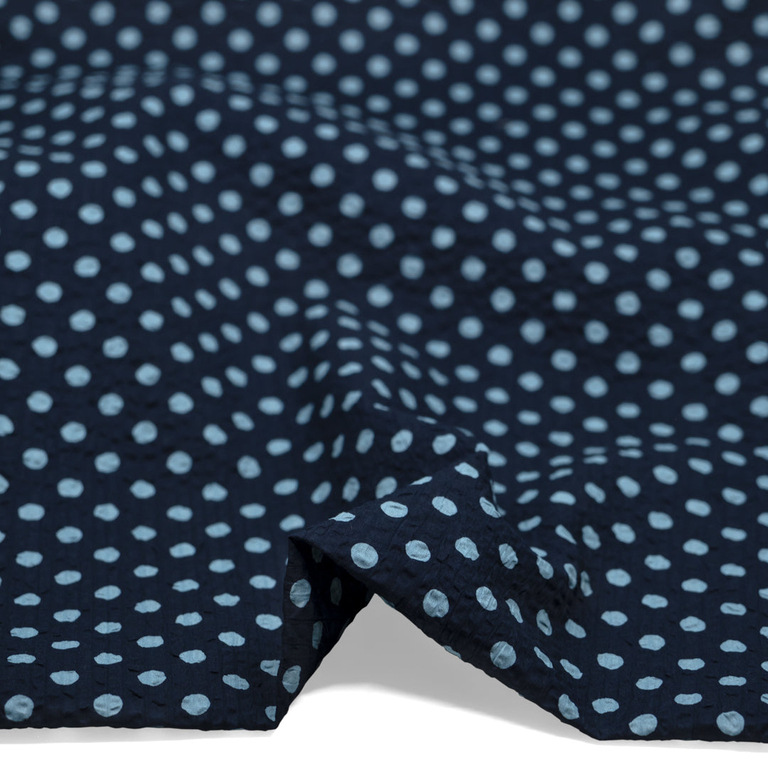 Mini Polka Dot Crinkle Cotton - Navy/Baby Blue | Blackbird Fabrics