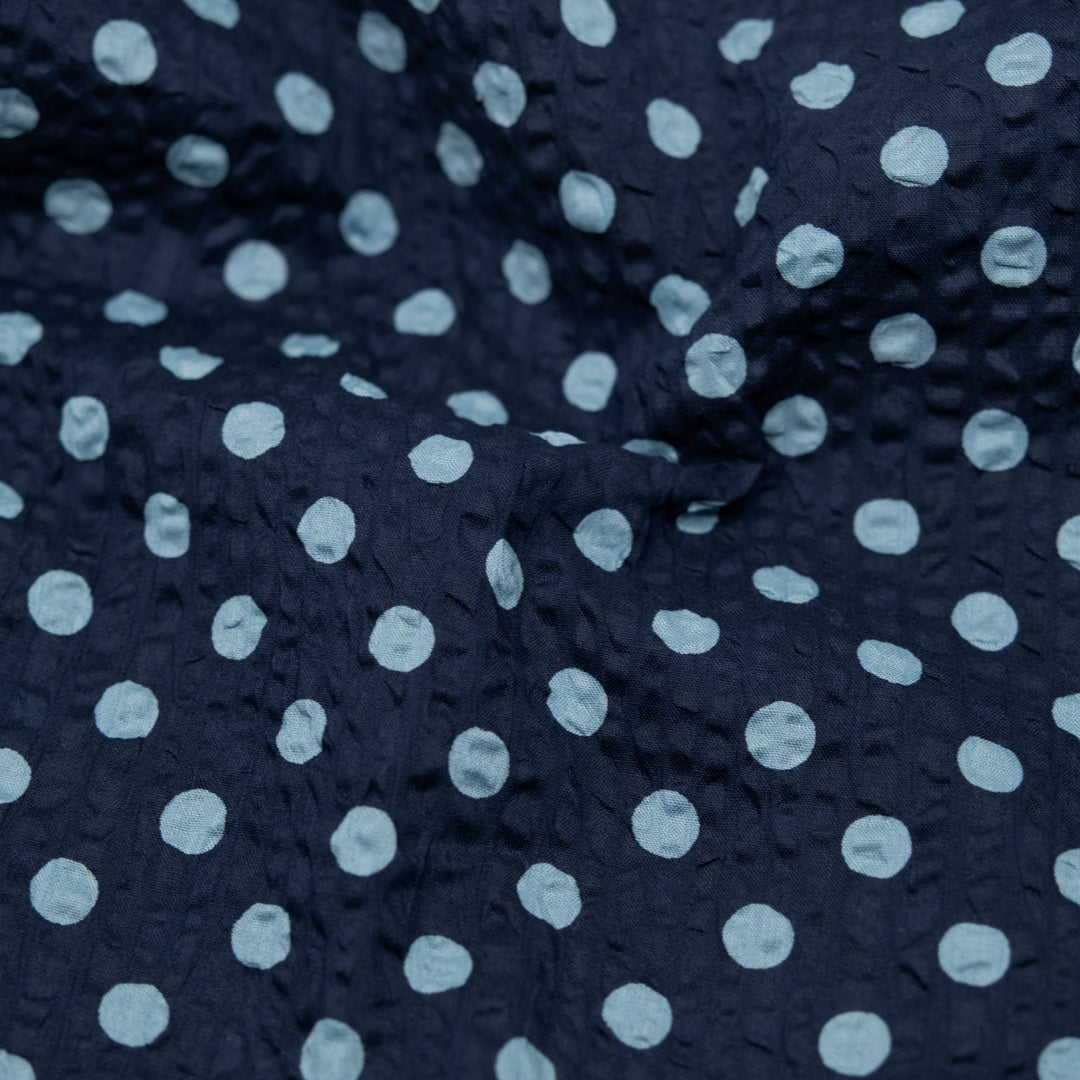 Mini Polka Dot Crinkle Cotton - Navy/Baby Blue | Blackbird Fabrics