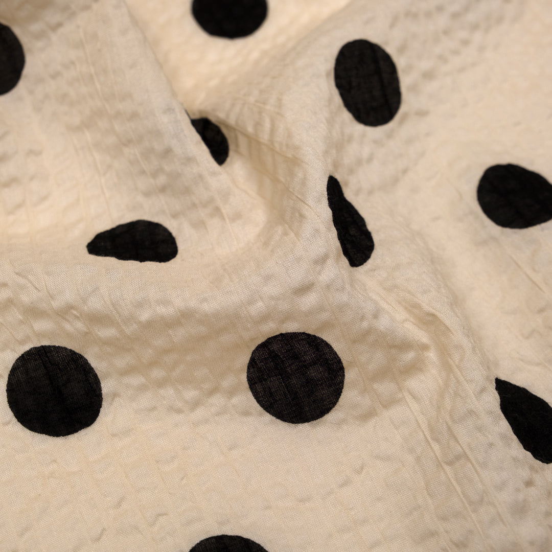 Deadstock Polka Dot Crinkle Cotton - Parchment/Black | Blackbird Fabrics