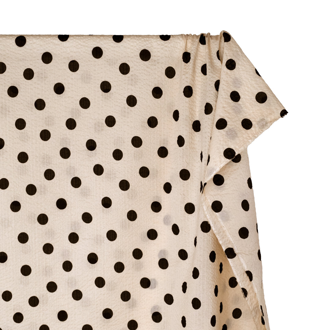 Deadstock Polka Dot Crinkle Cotton - Parchment/Black | Blackbird Fabrics