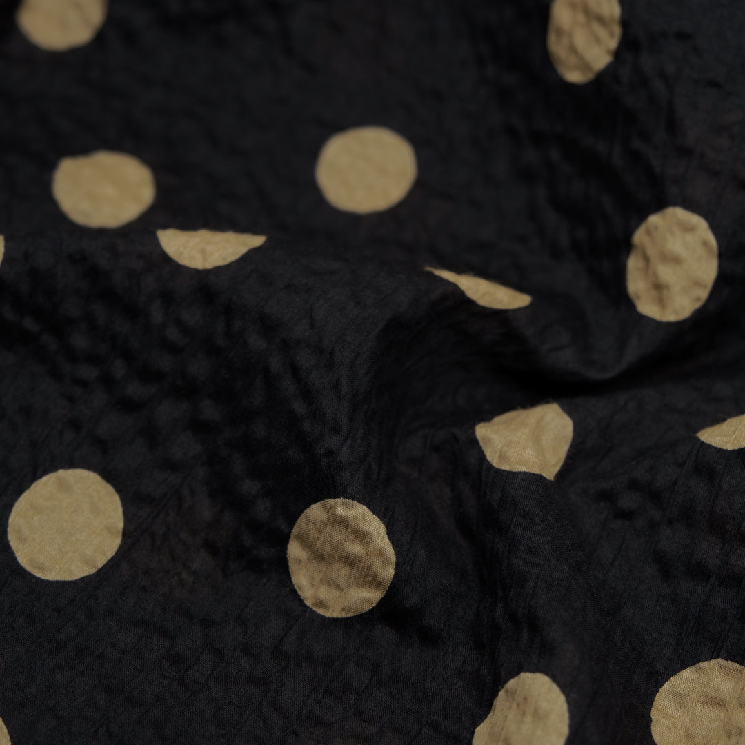 Deadstock Polka Dot Crinkle Cotton - Black/Cumin | Blackbird Fabrics