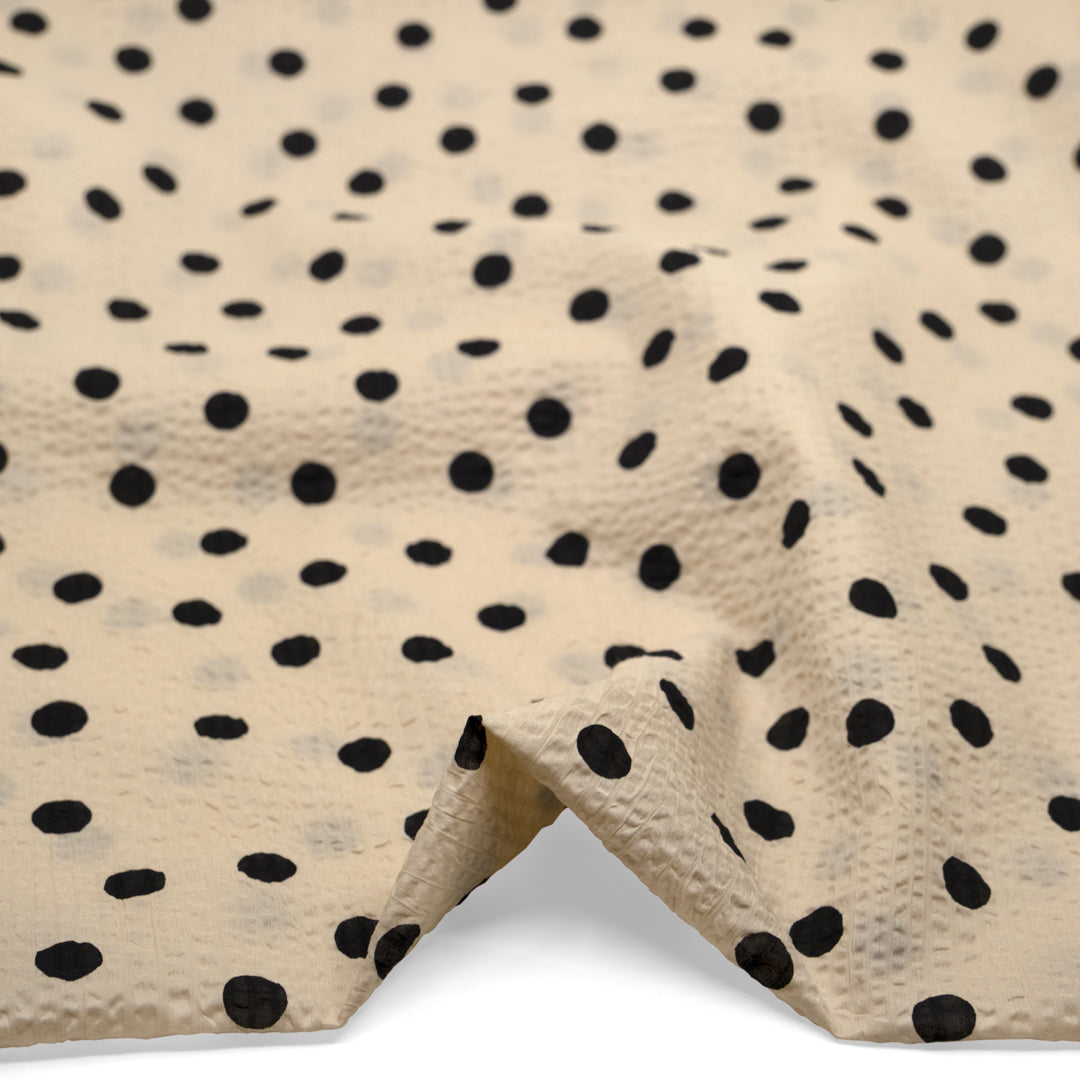 Polka Dot Crinkle Cotton - Bone/Black | Blackbird Fabrics