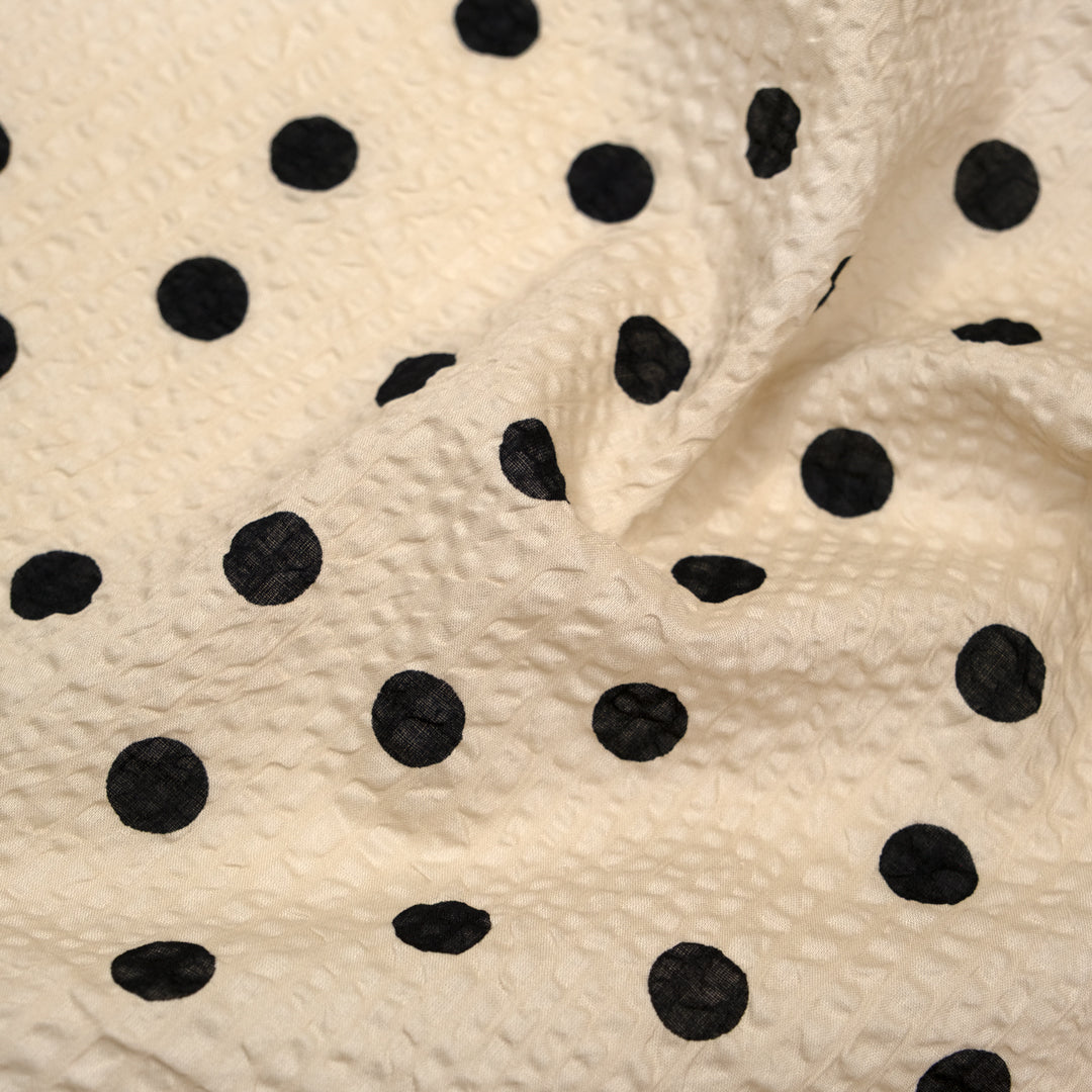 Polka Dot Crinkle Cotton - Bone/Black | Blackbird Fabrics