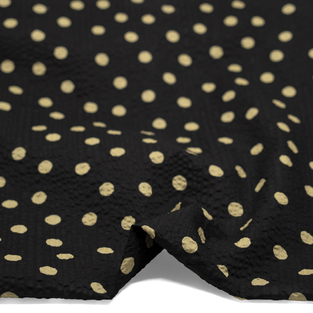 Polka Dot Crinkle Cotton - Black/Shortbread | Blackbird Fabrics