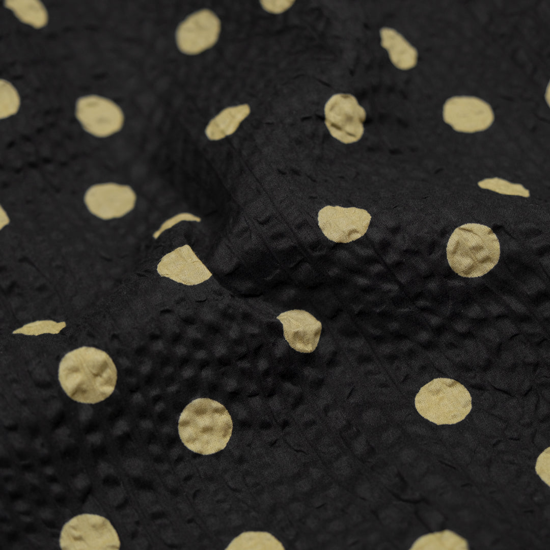Polka Dot Crinkle Cotton - Black/Shortbread | Blackbird Fabrics