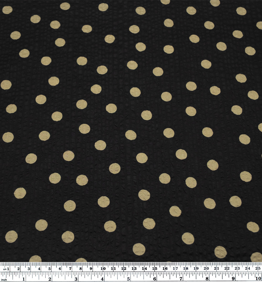 Polka Dot Crinkle Cotton - Black/Shortbread | Blackbird Fabrics