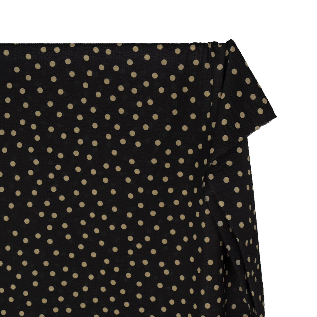 Polka Dot Crinkle Cotton - Black/Shortbread | Blackbird Fabrics