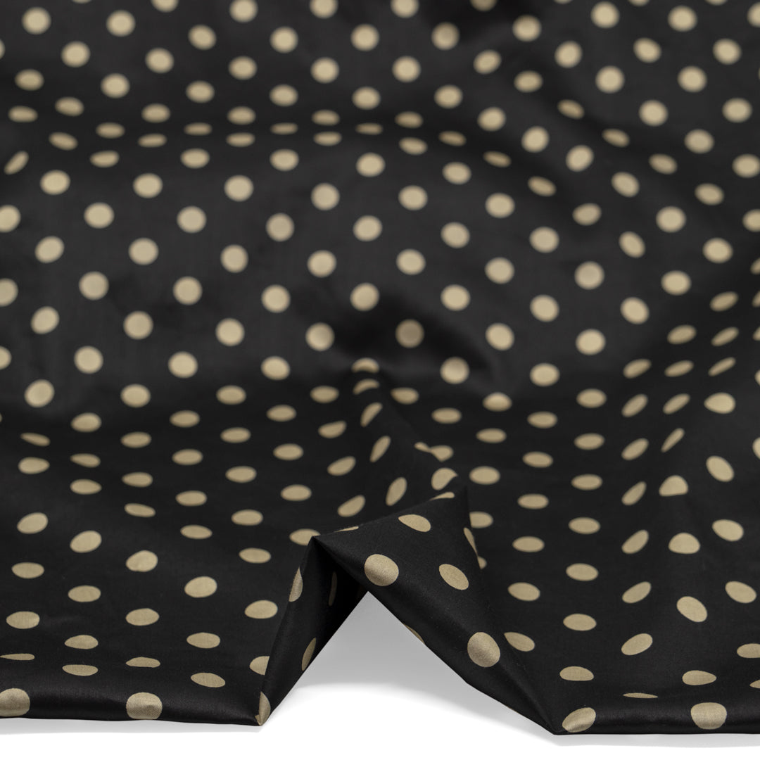 Deadstock Polka Dot Cotton Sateen - Black/Pebble | Blackbird Fabrics