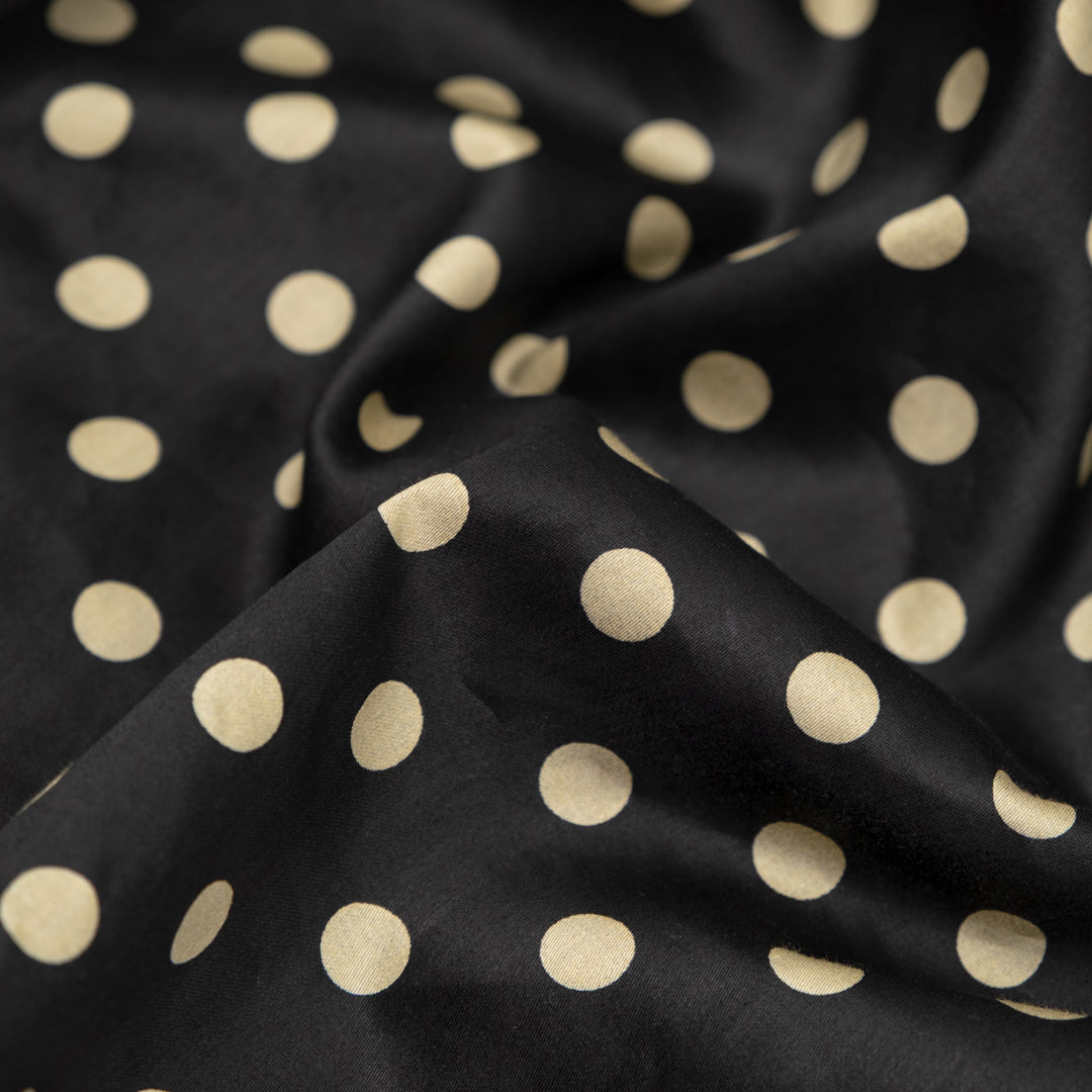 Deadstock Polka Dot Cotton Sateen - Black/Pebble | Blackbird Fabrics