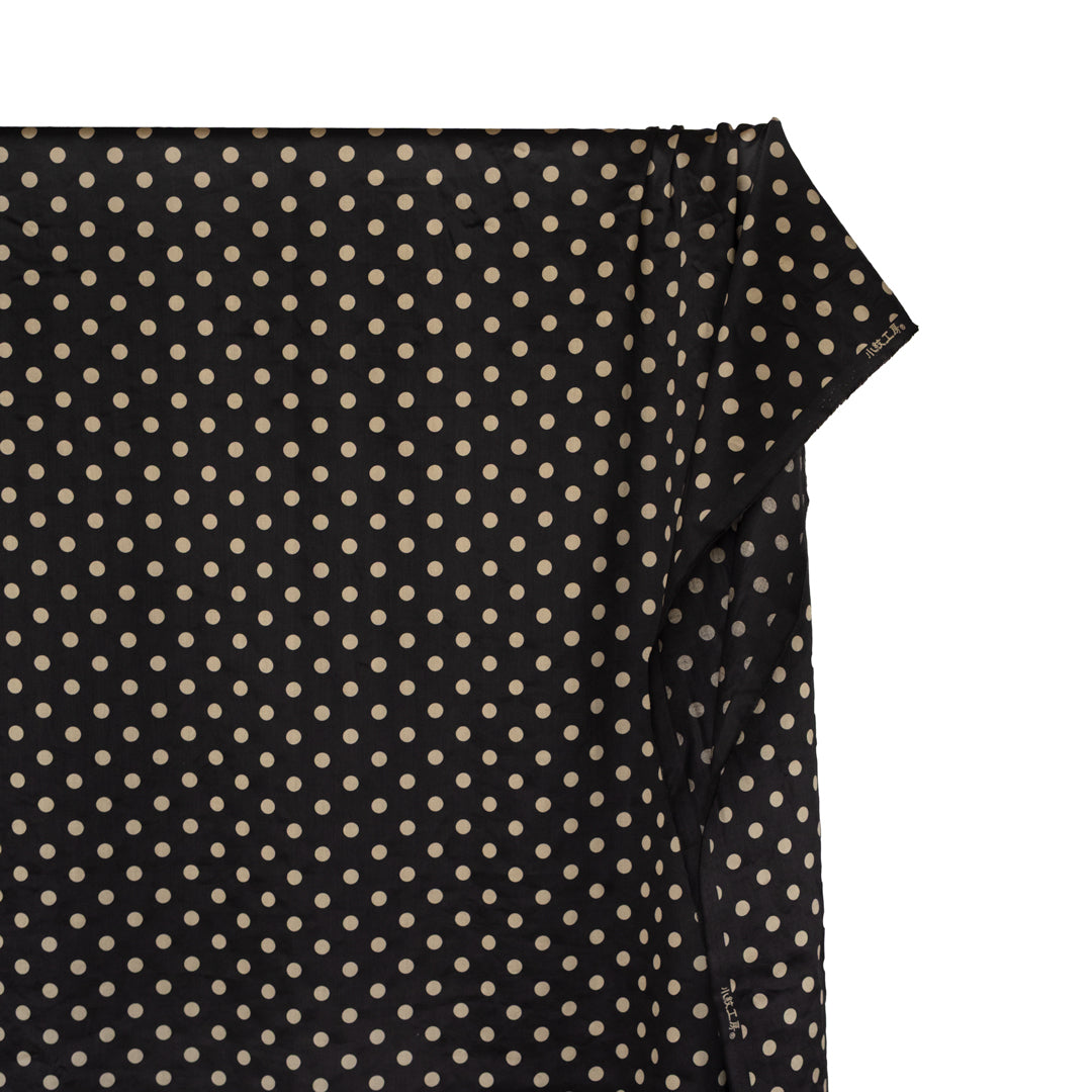 Deadstock Polka Dot Cotton Sateen - Black/Pebble | Blackbird Fabrics