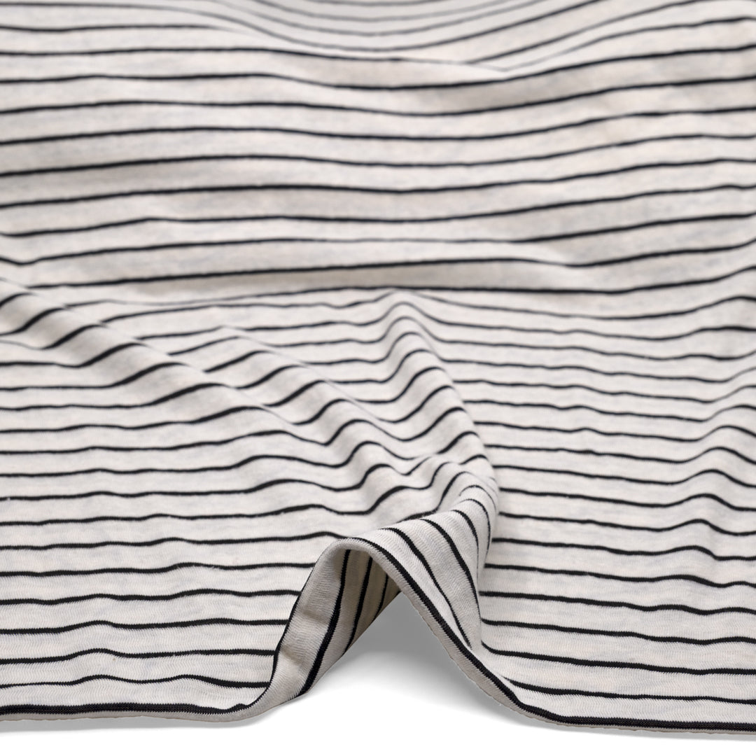 Pinstripe Hemp Blend Jersey - White/Black | Blackbird Fabrics