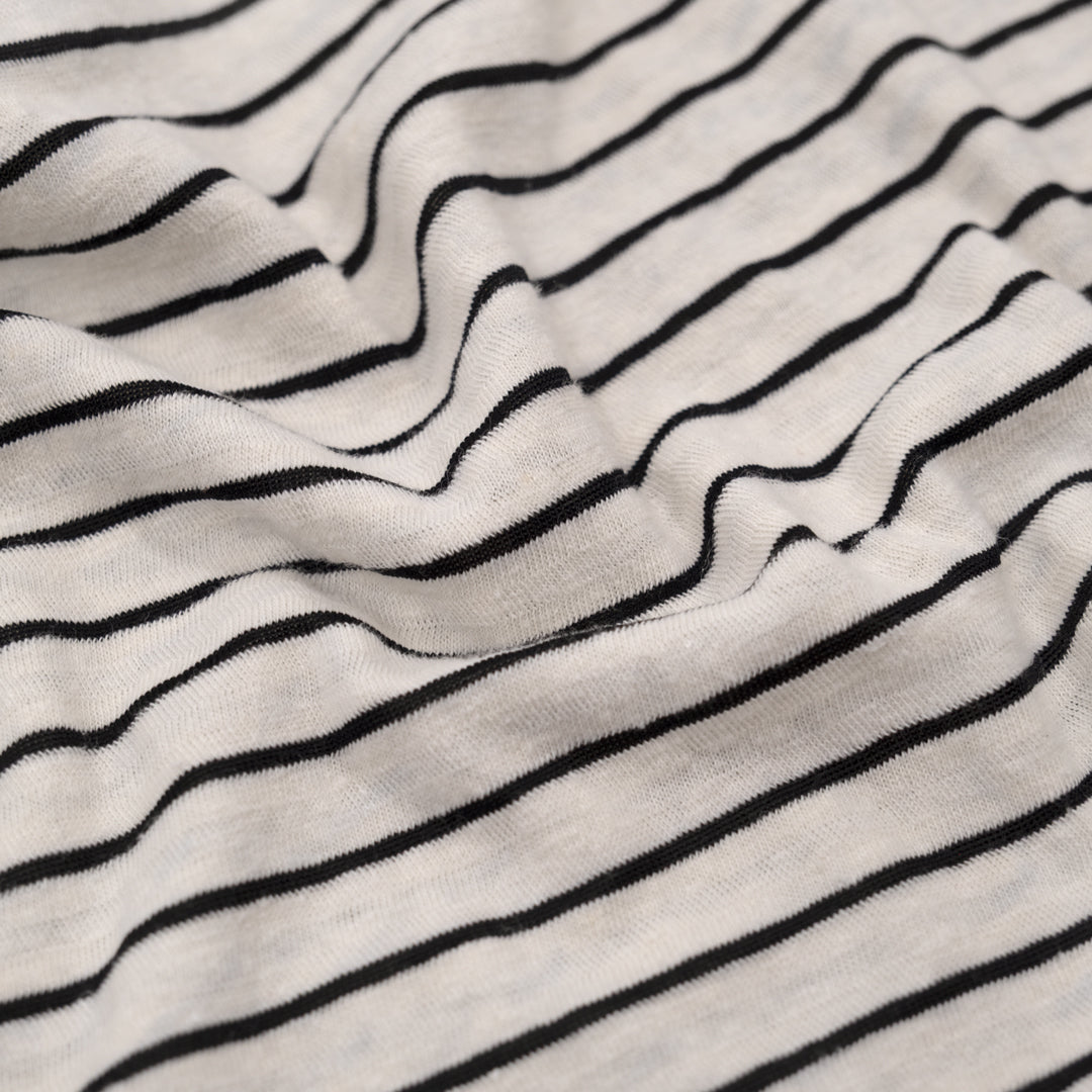 Pinstripe Hemp Blend Jersey - White/Black | Blackbird Fabrics