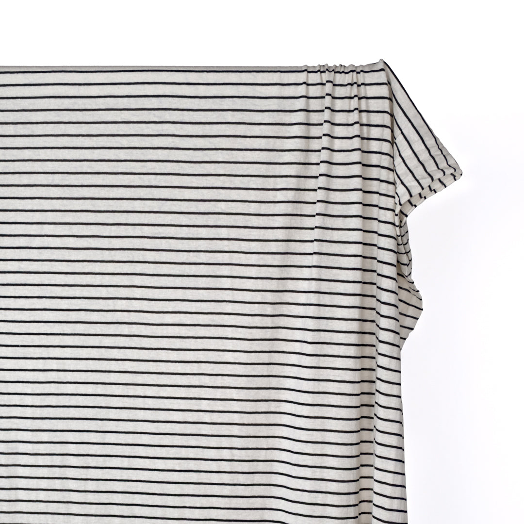 Pinstripe Hemp Blend Jersey - White/Black | Blackbird Fabrics