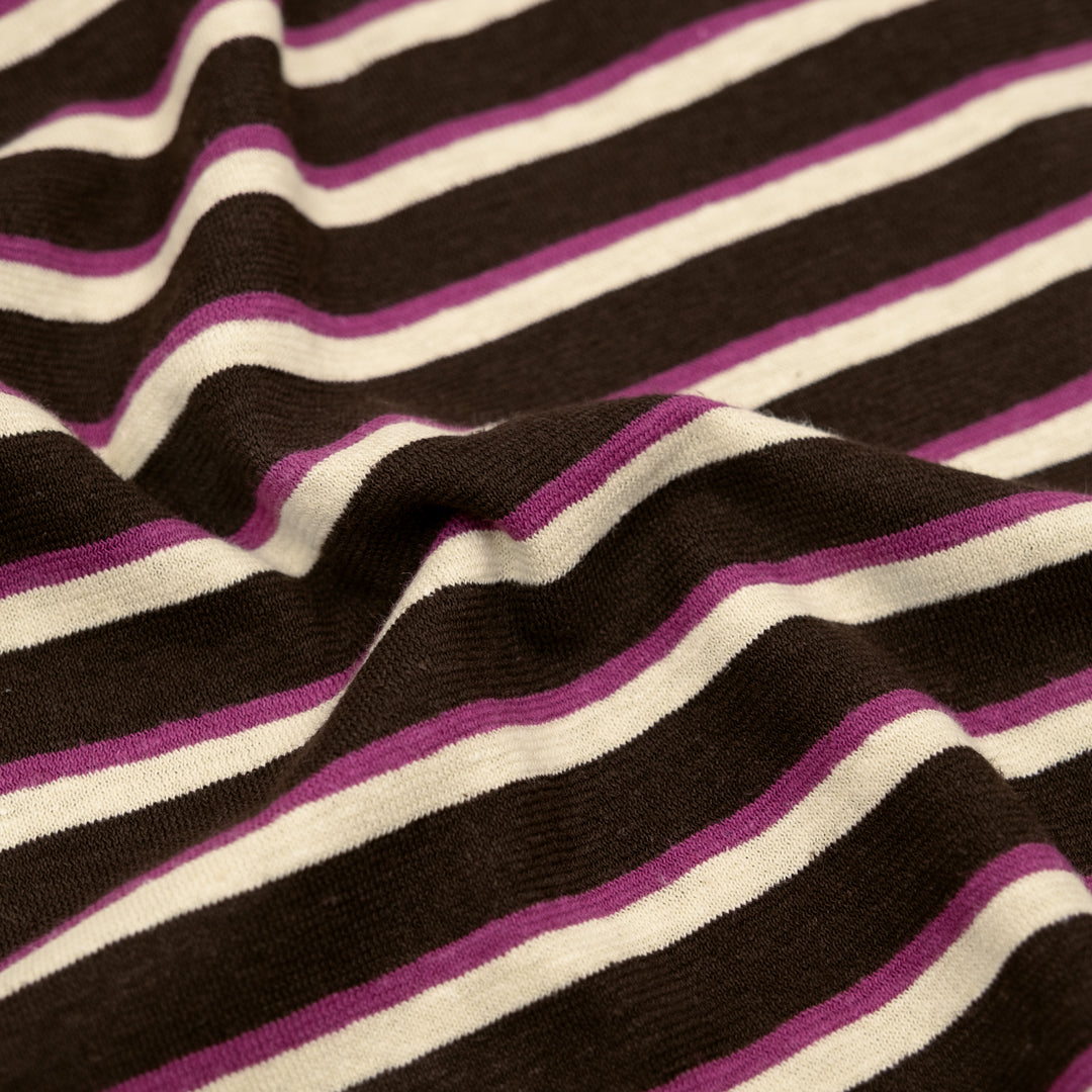 Retro Stripe Hemp Organic Cotton Jersey - Fudge/Amaranth/Ivory | Blackbird Fabrics