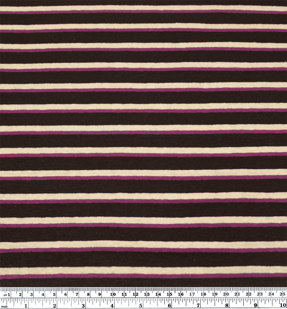 Retro Stripe Hemp Organic Cotton Jersey - Fudge/Amaranth/Ivory | Blackbird Fabrics